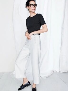 J. Crew Linen Sailor Pants Cropped Wide Leg High Rise White Size 6